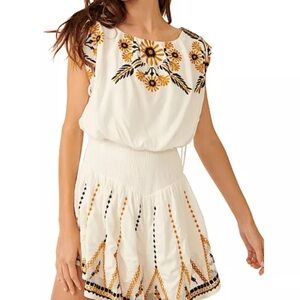 Free People White and Gold Embroidered Dress
